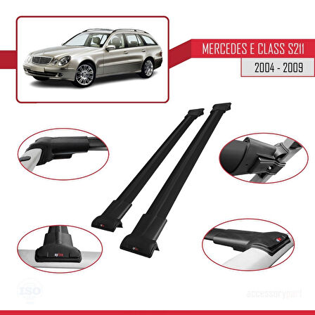 Mercedes E Class 3 (S211) 2004-2009 Arası ile Uyumlu FLY Model Ara Atkı Tavan Barı Siyah 2 Adet