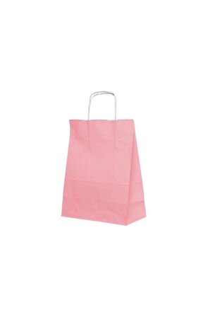 Büküm Saplı Kağıt Çanta Pembe 18X24