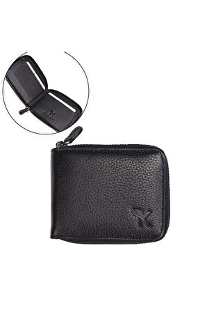 Hakiki Deri Fermuarlı Siyah Cüzdan