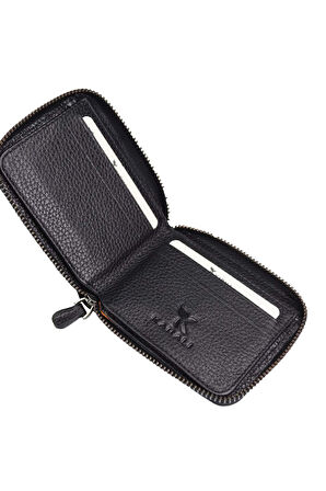 Hakiki Deri Fermuarlı Siyah Cüzdan