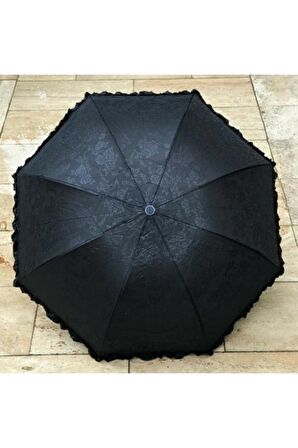 DZC KUZENLER AVM Marlux Mavi Gizli Çiçek Desenli Fiber Gövde Rüzgara DayanıklıManuel Kadın Şemsiye