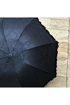 DZC KUZENLER AVM Marlux Mavi Gizli Çiçek Desenli Fiber Gövde Rüzgara DayanıklıManuel Kadın Şemsiye
