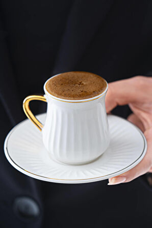 Lena 6 Kişilik Beyaz Kahve Fincanı Takımı - 90 ml