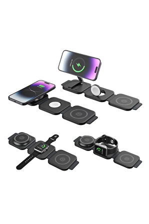 iPhone & Samsung Uyumlu Alüminyum Telefon, Kulaklık, Saat Şarj İstasyonu (18 w Hızlı Şarj desteği)