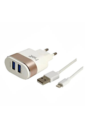 Dual Usb Port Şarj Adaptörü 2.4a(mfı+hızlı Şarj Desteği+100 Cm Lightning Kablo)