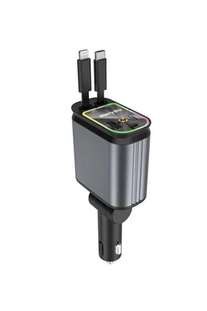 4’ü 1 Arada Çift Usb Bağlantı Çakmaklık, Type-c Hızlı Şarjlı 66w,geri Çekilebilir Araç Telefon Şarj Cihazı