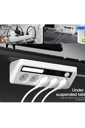 5’li Akım Korumalı Priz 2500w | 2 Usb + 2 Type-c Hızlı Şarj | Led Gece Lambalı | Dokunmatik Siyah