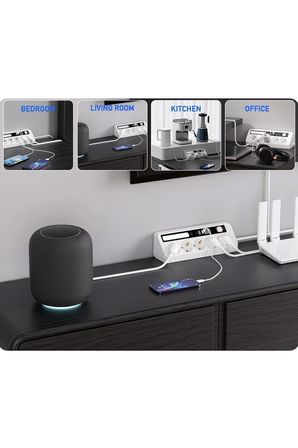 5’li Akım Korumalı Priz 2500w | 2 Usb + 2 Type-c Hızlı Şarj | Led Gece Lambalı | Dokunmatik Siyah
