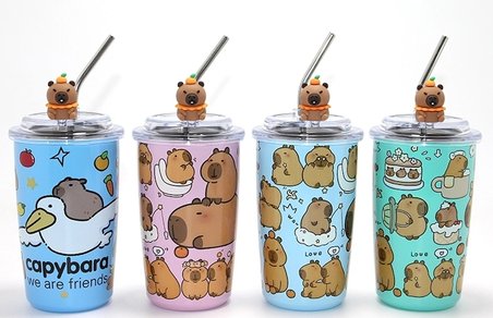 Capybara Figürlü Isı Muhafazalı Metal Pipetli Paslanmaz Çelik Kupa Alk4429
