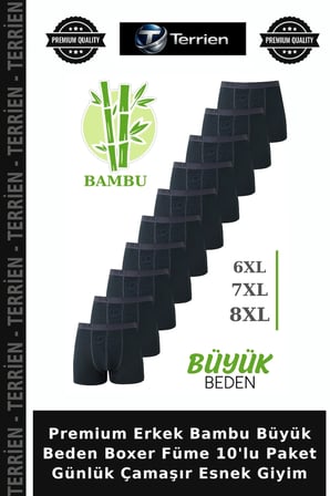 Premium Erkek Bambu Büyük Beden Boxer Füme 10'lu Paket Günlük Çamaşır Esnek Giyim