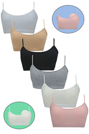 6'lı Dondeza Genç Kız Pedli Pastel Renk Ip Askı Alıştırma Sütyeni Yarım Atlet Büstiyer