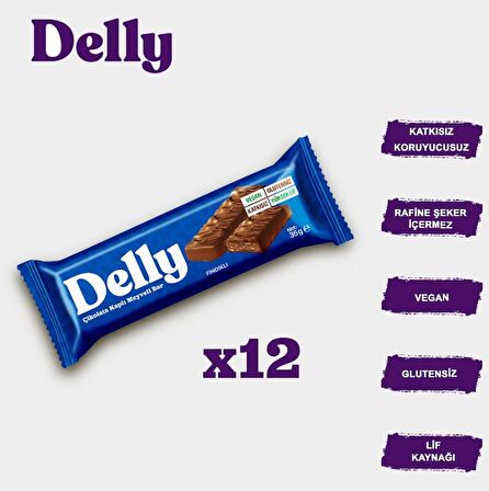 DELLY Çikolata Kaplı - Fındıklı Meyveli Bar 35g X 12 Adet