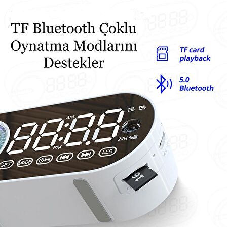 Sessiz Kablosuz Bluetooth Hoparlör LED Dijital Saat Ayna FM Radyo Oturma Yatak Odası Ofis