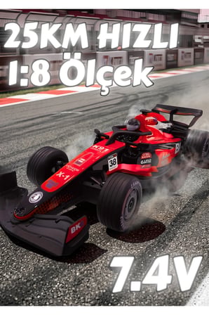 2.4Ghz 1:8 Ölçek 55Cm 7.4V Işıklı Sesli Müzikli Korna Sesli 30Metre Çekim Mesafeli Uzaktan Kumandalı Formula Yarış Arabası