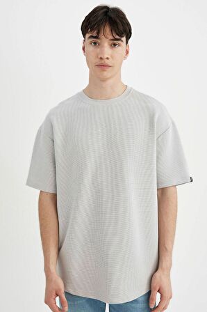 DeFacto Boxy Fit Bisiklet Yaka Kısa Kollu Basic Düz Waffle Tişört B4443AX24SPGR184