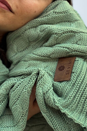 Ponponlu Triko Örgü Tv Battaniyesi-Örgü Koltuk Şalı & Diz Battaniyesi-130x170 cm-Mint