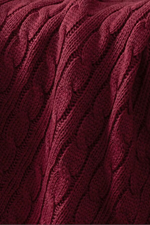 Sevim Ponponlu Triko Örme Tv Battaniyesi – Koltuk & Omuz Şalı & Diz Battaniyesi –130x170 cm-Bordo