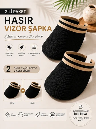 2'li Siyah Hasır Vizör Şapka