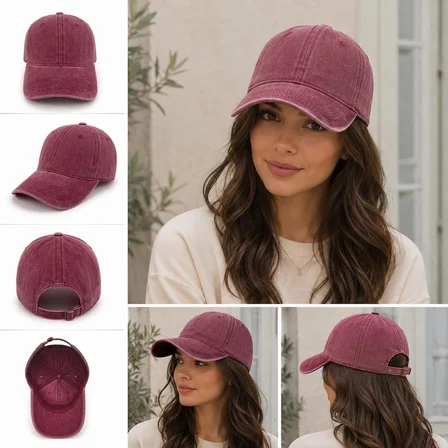Bordo Unisex Yıkamalı Vintage Şapka