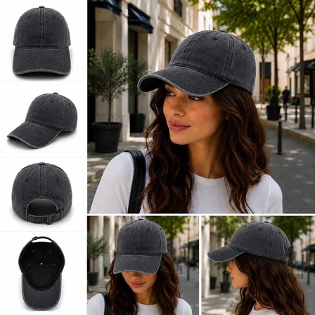 Gri Unisex Yıkamalı Vintage Şapka