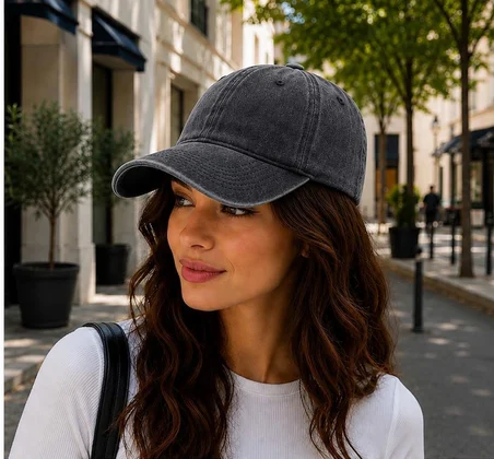 Gri Unisex Yıkamalı Vintage Şapka