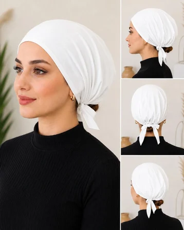 Beyaz Kadın Bağlamalı Bone – Şık ve Rahat Günlük Bone