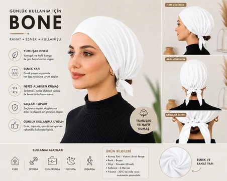 Beyaz Kadın Bağlamalı Bone – Şık ve Rahat Günlük Bone