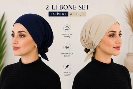 2'li Laciver - Bej Kadın Bağlamalı Bone – Şık ve Rahat Günlük Bone