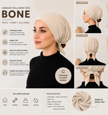 2'li Laciver - Bej Kadın Bağlamalı Bone – Şık ve Rahat Günlük Bone