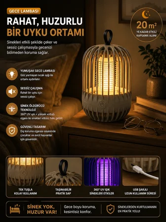 2 Modlu Şarjlı Sinek Öldürücü Lamba – Gece Lambası ve UV Sinek Kovucu