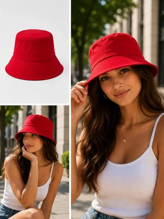 Kırmızı Kadın Bucket Şapka