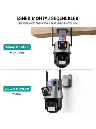 8 mp 4K Full Hd Çift Lensi Alarmlı Su Geçirmez Dış Mekan Güvenlik Kamerası