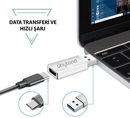 Daytona ADS-613 USB 3.1 To Type-C 10 Gbps Gen2 Yüksek Hızlı Data Verisi Yüksek Hızlı Şarj Çevirici Dönüştürücü Adaptör