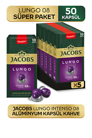 Jacobs Lungo 8 Intenso Nespresso Uyumlu Alüminyum Kapsül Kahve 10 Adet X 5 Paket