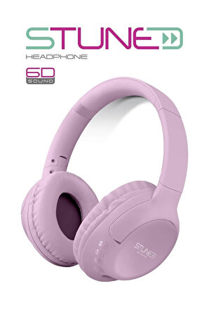 Stune Pembe Bluetooth Kulaklık - 6D Sound, 18 Saat Kullanım, Hafıza Kartı Destekli