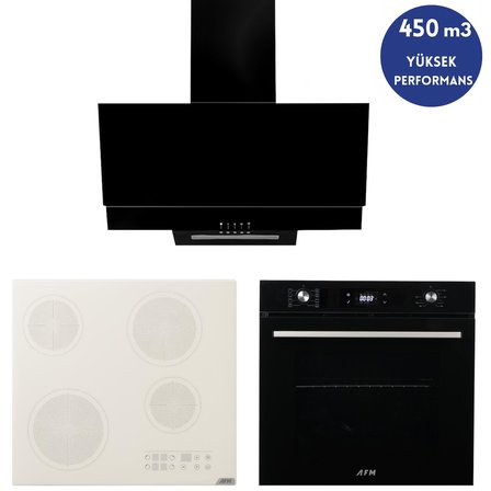Alveus AFM Serisi Radeo Vitro. Elektrikli Cam Siyah Ankastre Set ( V6-05 Beyaz + FM7700 + FM3300)