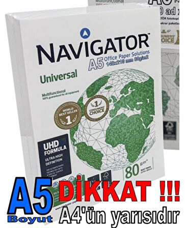  A5 (148x210mm) NAVİGATÖR YARIM BOY FOTOKOPİ KAĞIDI 500 Ad x 10 PAKET