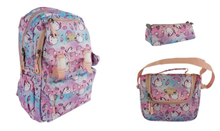 Astral Kids 3 Lü Set İlkokul Sırt Çantası Kız Desenli Çanta