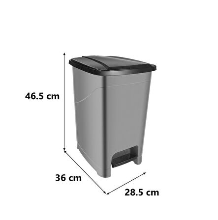 Omnipazar SRL-3029 Slim Pedallı Plastik Çöp Kovası İç Kovalı 25 lt Antrasit (116)