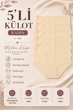 Kadın Külot Ekstra Yüksek Bel Lazer Kesim Esnek Iz Yapmayan 5 li Paket Polyester TEN