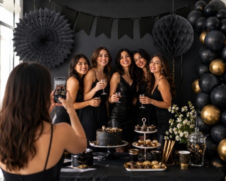 Siyah Petek Yelpaze Afişli 3lü Parti Süsü Doğum Günü Dekorasyon Seti