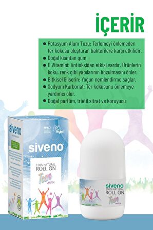 Siveno %100 Doğal Roll On Unısex Deodorant Ter Kokusu Önleyici Bitkisel Leke Bırakmayan Vegan 50 ml
