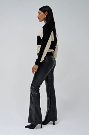 Salsa Jeans Yuvarlak Yaka Standart Çizgili Açık Bej Kazak Kadın 21008873