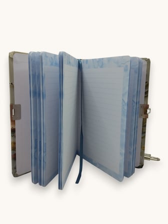 Gül Çiçek Desenli Hatıra Defteri (Günlük) Kilitli Defter 80 yaprak -Mavi