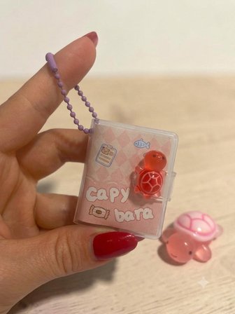 Mini Anahtarlıklı Not Defteri (5x4 cm) ve Sevimli Kaplumbağa Figür (5x4 cm) - Pembe