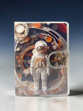 3D Görünümlü Astronot A7 Not Defteri , Çıt Çıtlı Cep Defteri - Turuncu