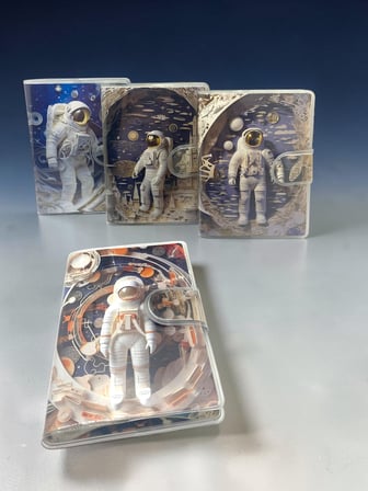 3D Görünümlü Astronot A7 Not Defteri , Çıt Çıtlı Cep Defteri - Turuncu