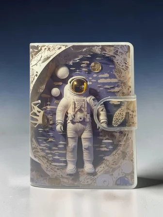 3D Görünümlü Astronot A7 Not Defteri , Çıt Çıtlı Cep Defteri - Beyaz