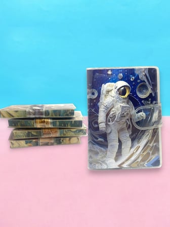 3D Görünümlü Astronot A7 Not Defteri , Çıt Çıtlı Cep Defteri - Mavi