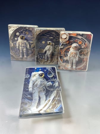 3D Görünümlü Astronot A7 Not Defteri , Çıt Çıtlı Cep Defteri - Mavi